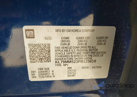 2023 Chevrolet Trailblazer Fwd Ls z USA, uszkodzony, nr VIN KL79MMS23PB125619